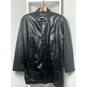 Colebrook GENUINE Leather Jacket Mens M Black Zip Lined Pockets Collar Vintage